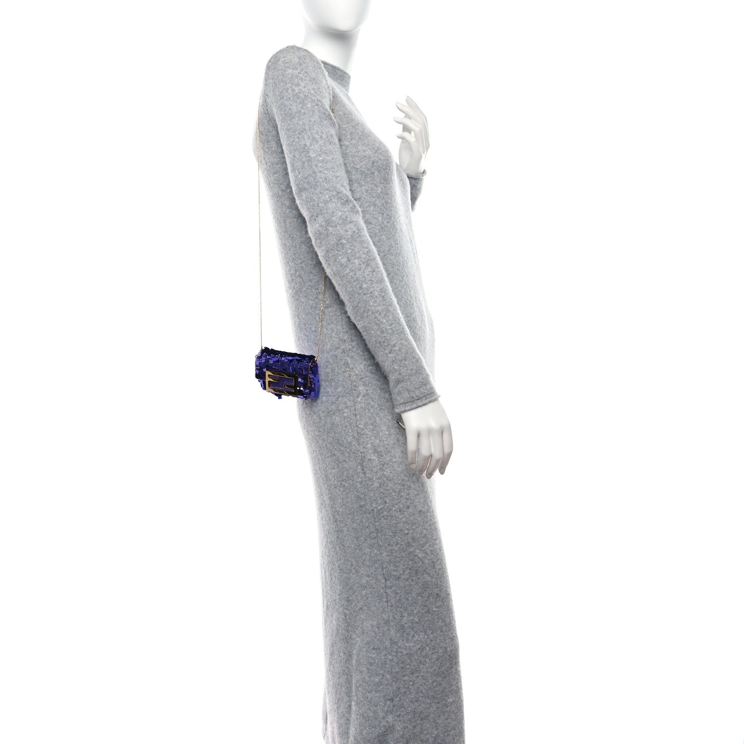 Fendi Sequin Paillettes Shiny Nappa Sex and the City Nano Maxi Buckle Baguette Charm Viola Purple 2 of 8