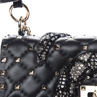 Valentino Garavani Lambskin Sequin Snake Medium Rockstud Spike Shoulder Bag Black 9 of 14