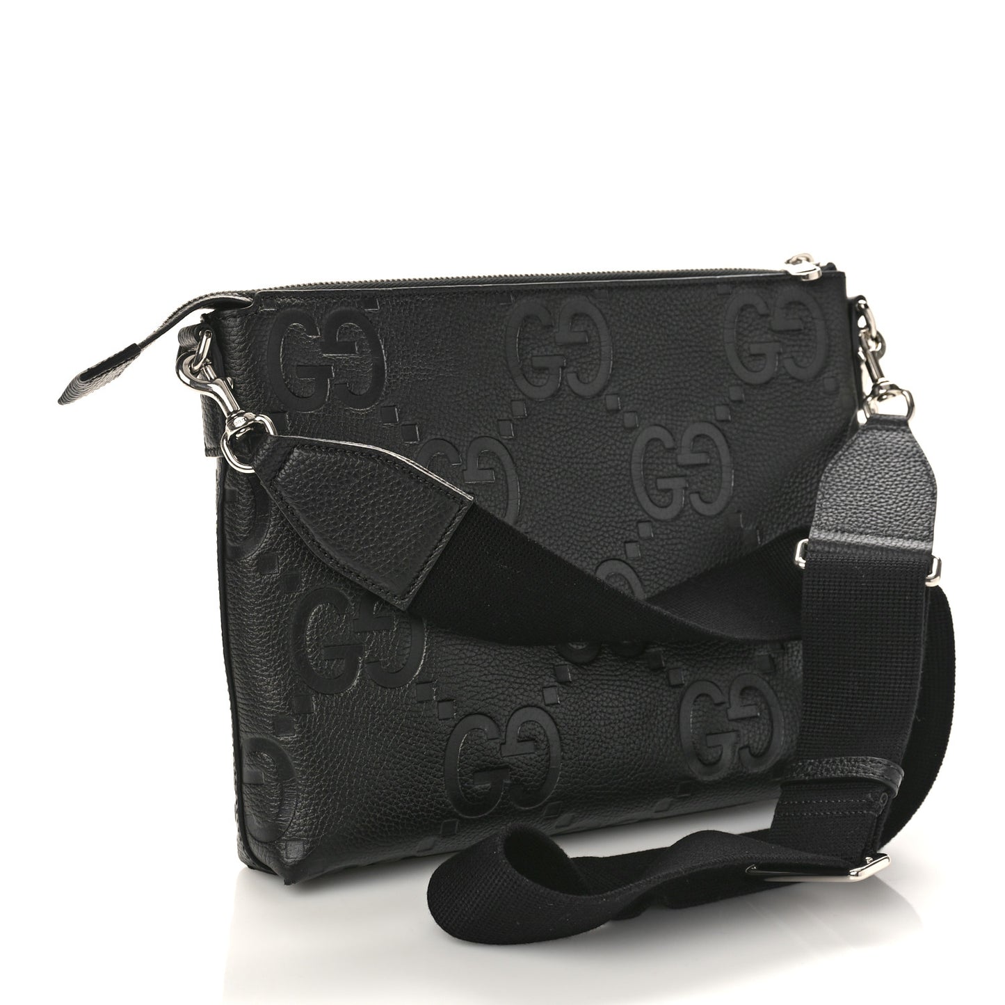 Piuma Calfskin Jumbo GG Embossed Medium Wristlet Messenger Bag Black