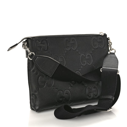 Gucci Piuma Calfskin Jumbo GG Embossed Medium Wristlet Messenger Bag Black 3 of 9
