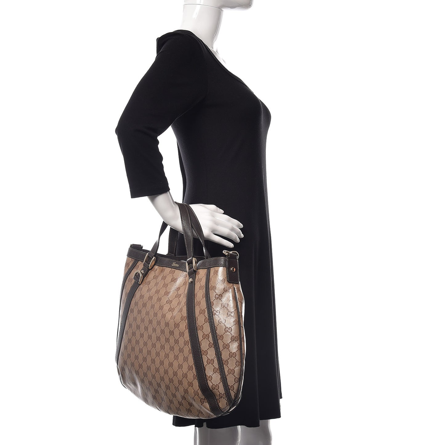 Crystal Monogram Medium Abbey Convertible Tote Dark Brown