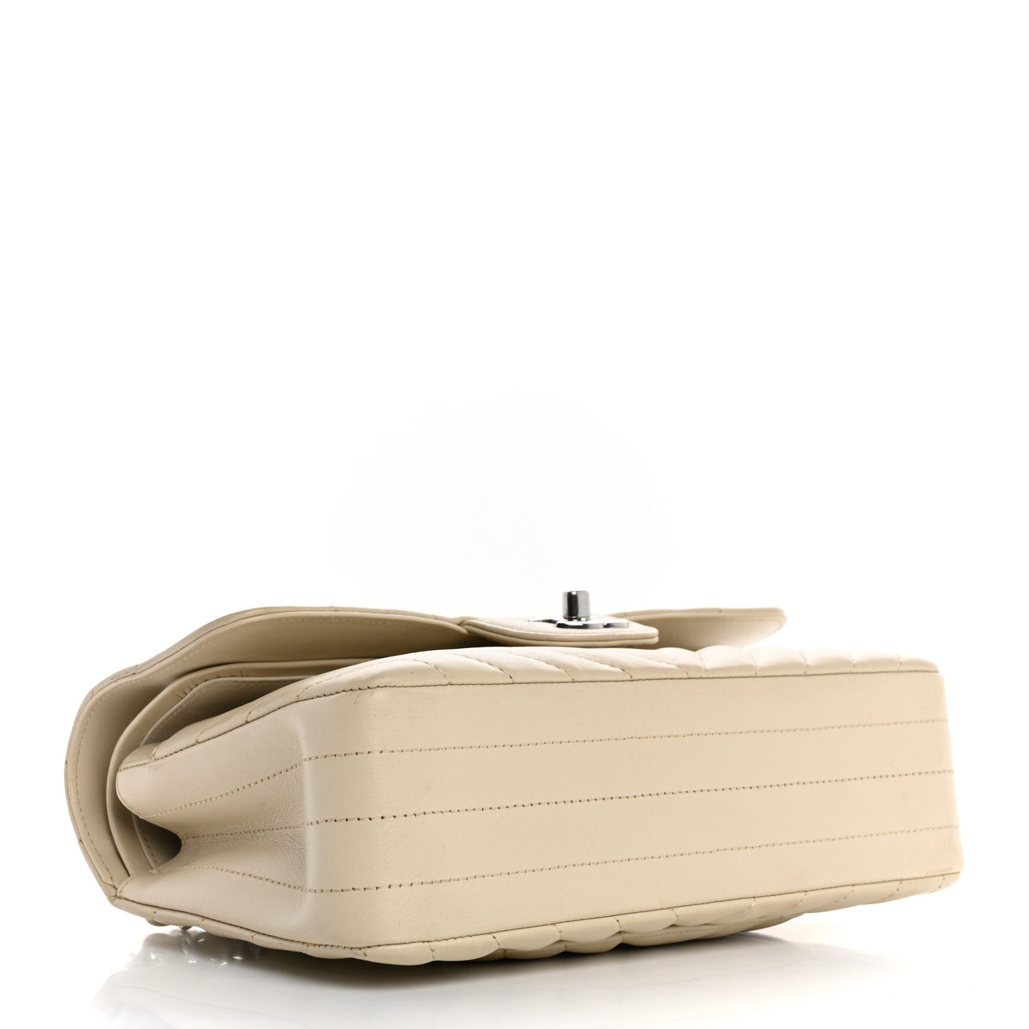 Calfskin Chevron Quilted Small Double Flap White