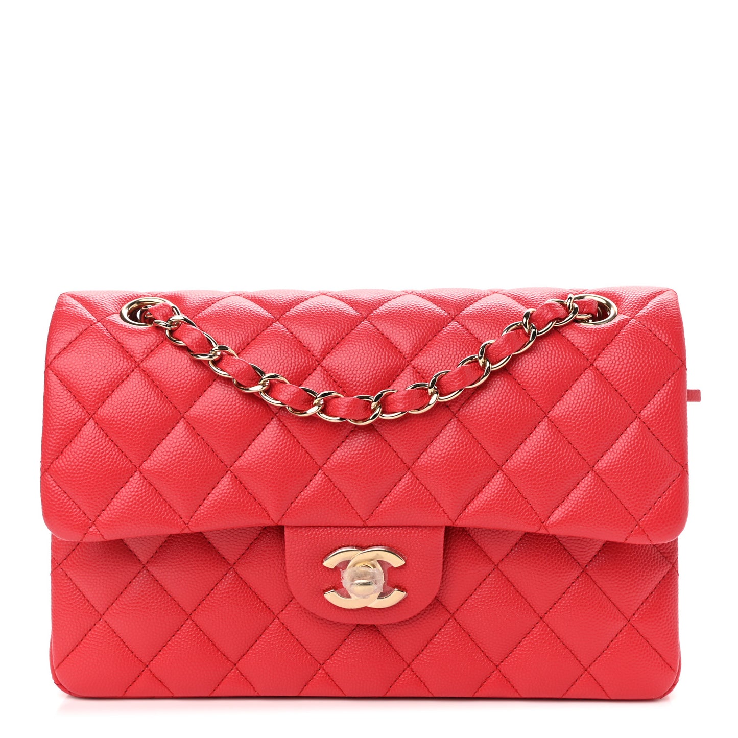 Caviar Quilted Small Double Flap Red