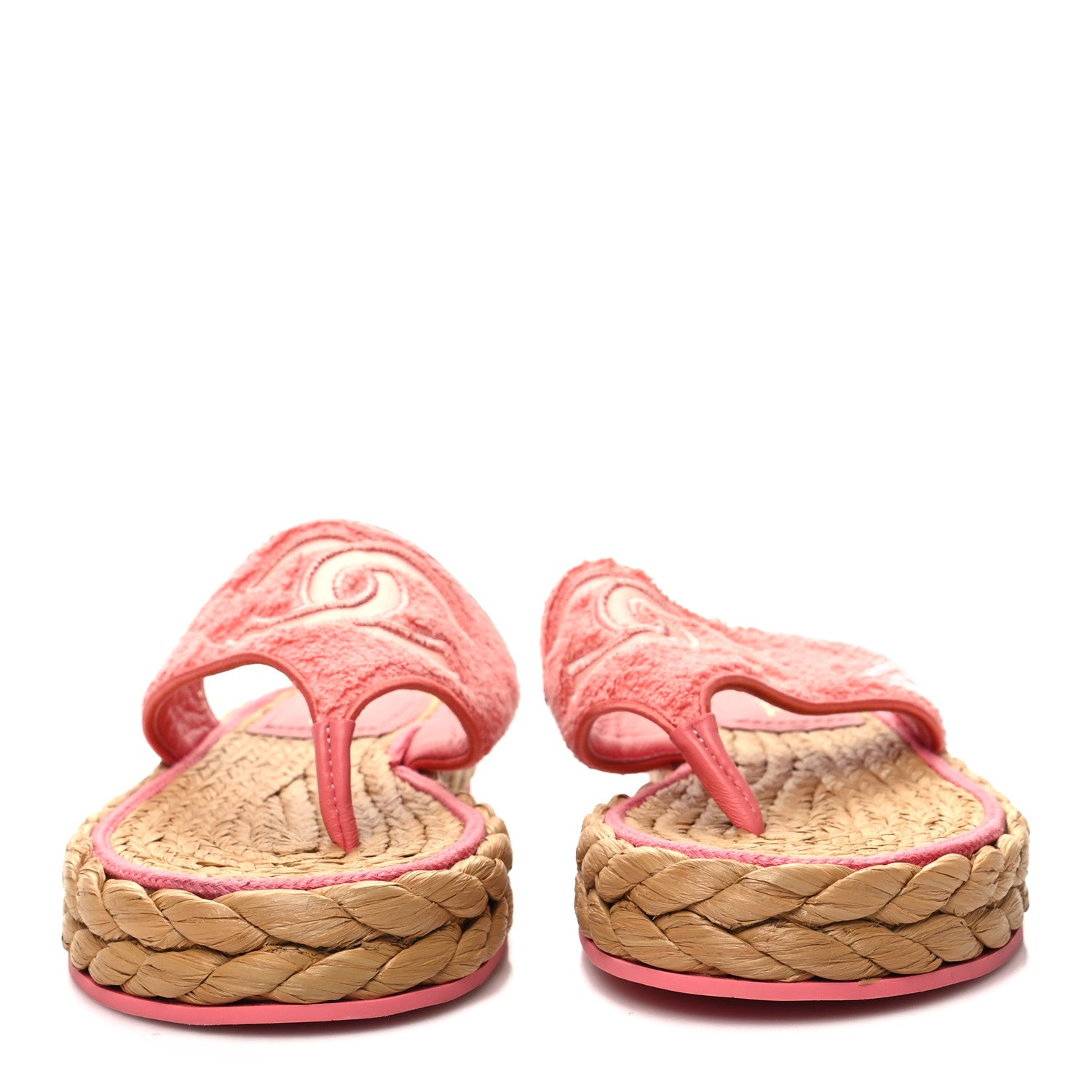 Chanel Terry Cloth Raffia CC Logo Thong Sandals 40 Pink 2 of 9