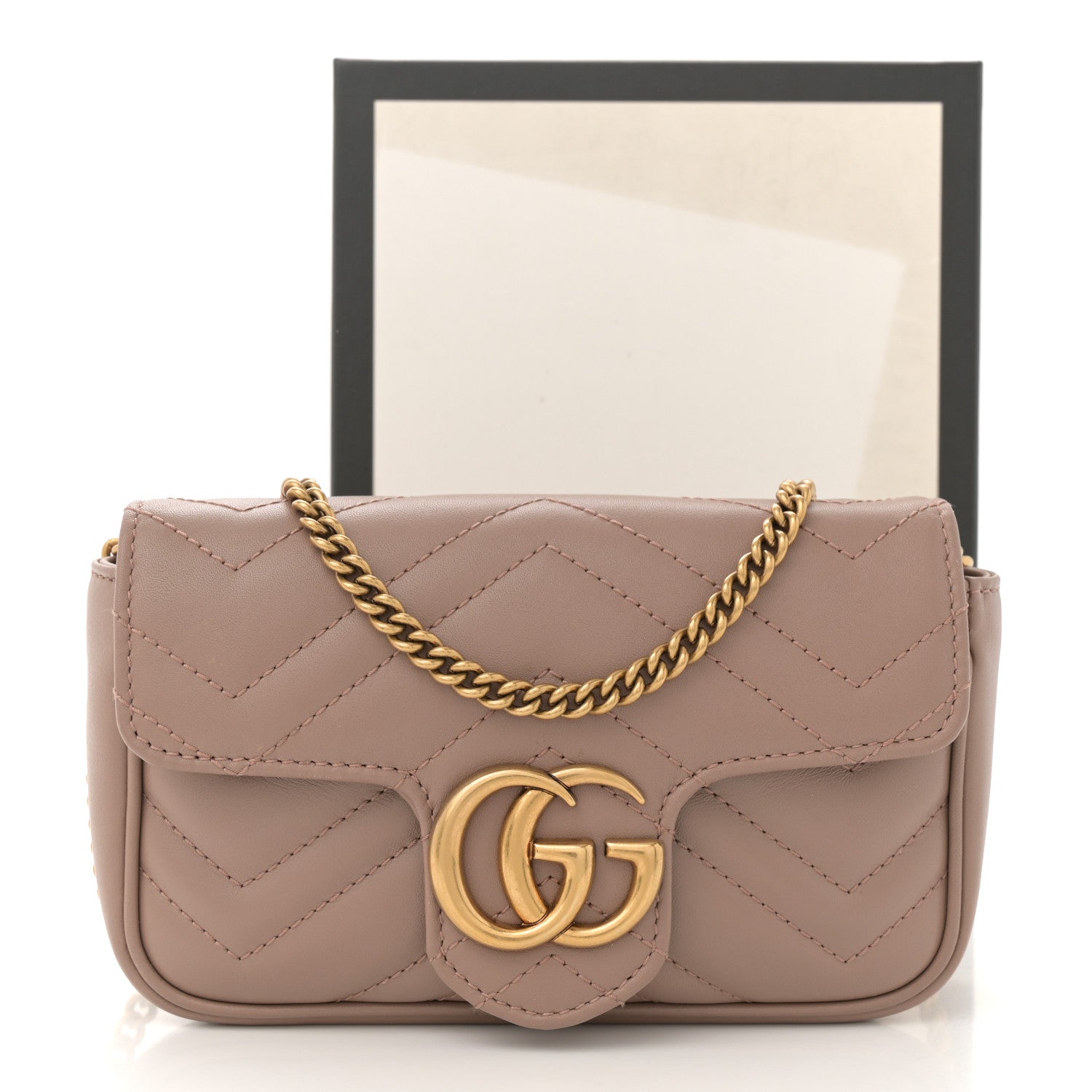 Gucci Calfskin Matelasse Super Mini GG Marmont Shoulder Bag Porcelain Rose 11 of 11
