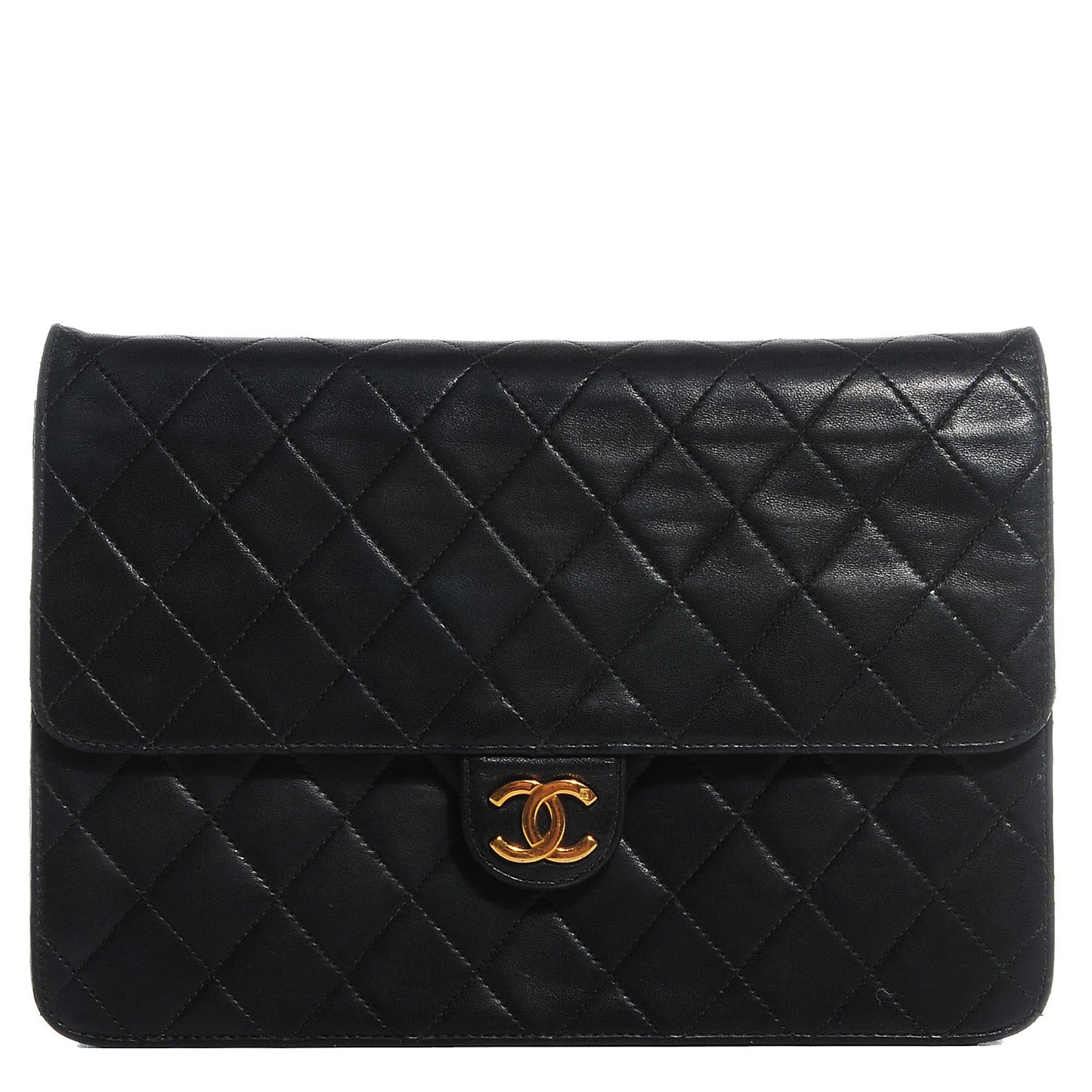 Lambskin Quilted Medium Single Flap Navy Blue
