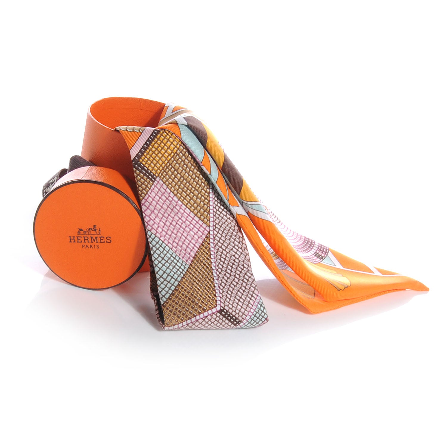 Hermes Silk L'Art Indien Des Plaines Twilly Orange 5 of 5