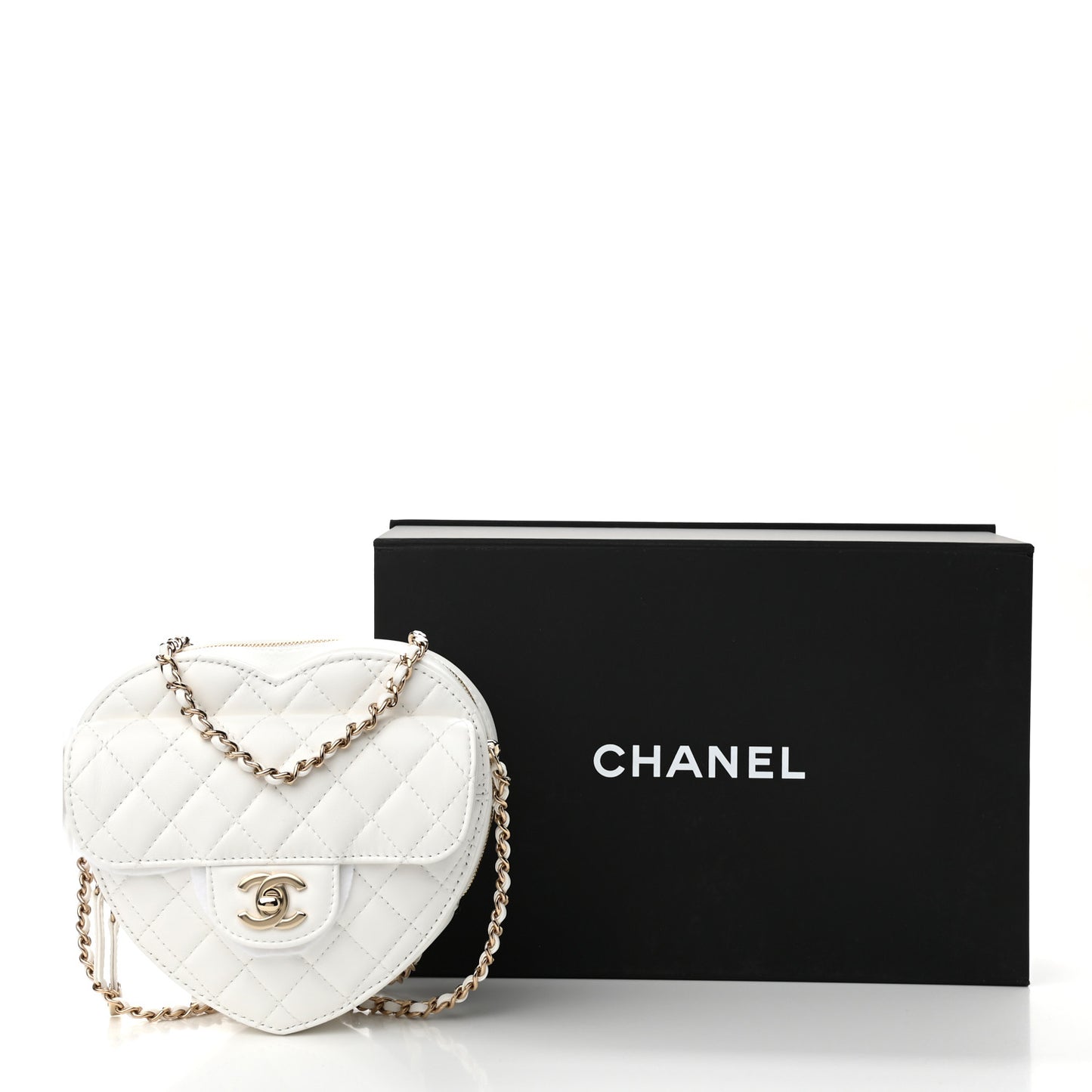Lambskin Quilted CC In Love Heart Bag White