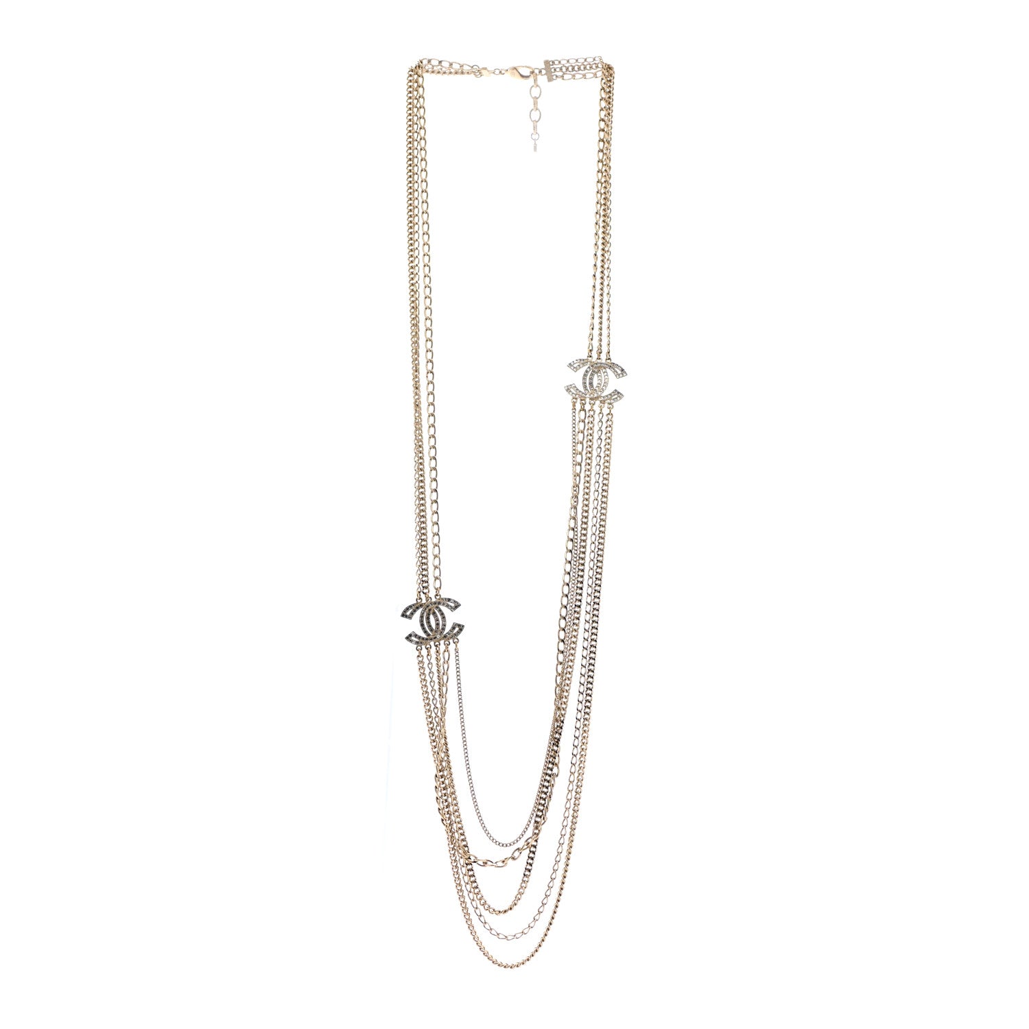 Chanel Multi Strand Chain Baguette Crystal CC Necklace Gold 3 of 7