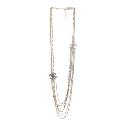 Chanel Multi Strand Chain Baguette Crystal CC Necklace Gold 3 of 7