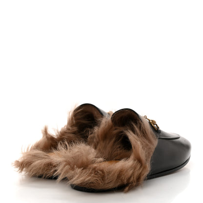 Gucci Calfskin Fur Womens Princetown Slippers 37.5 Black 4 of 8