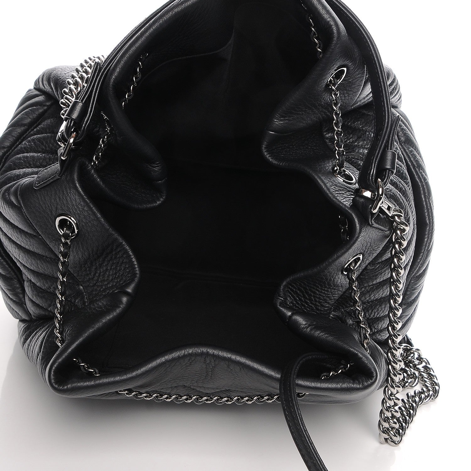 Chanel Deerskin Chevron Large CC Chain Bucket Drawstring Bag Black 5 of 7