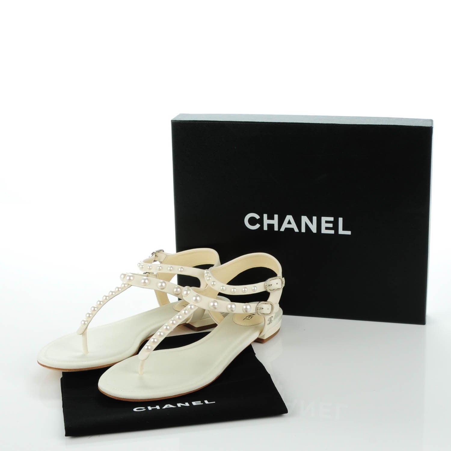 Chanel Lambskin Pearl Thong Sandals 38.5 White 8 of 8