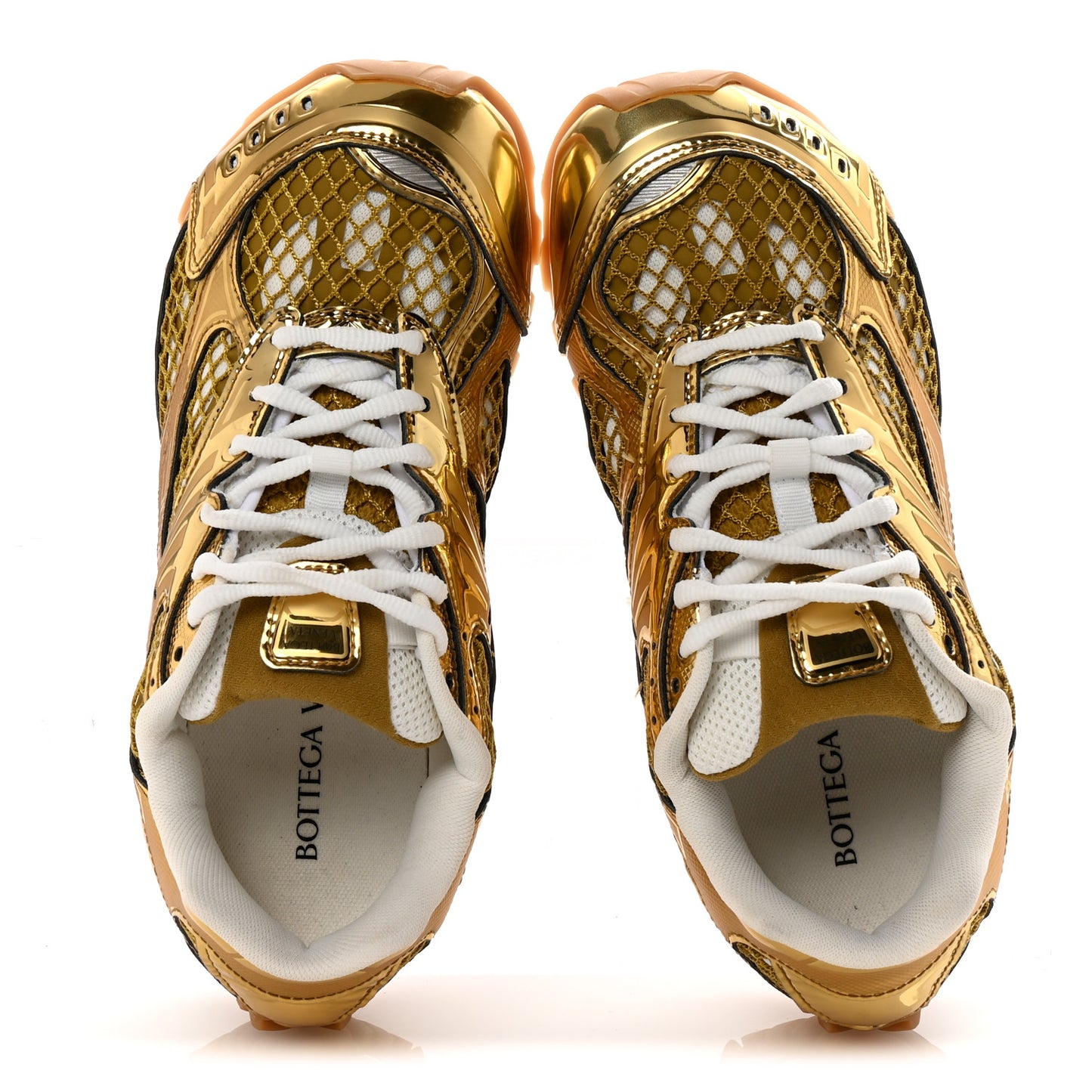 Calfskin Fishnet Fabric Orbit Sneakers 39 Gold White