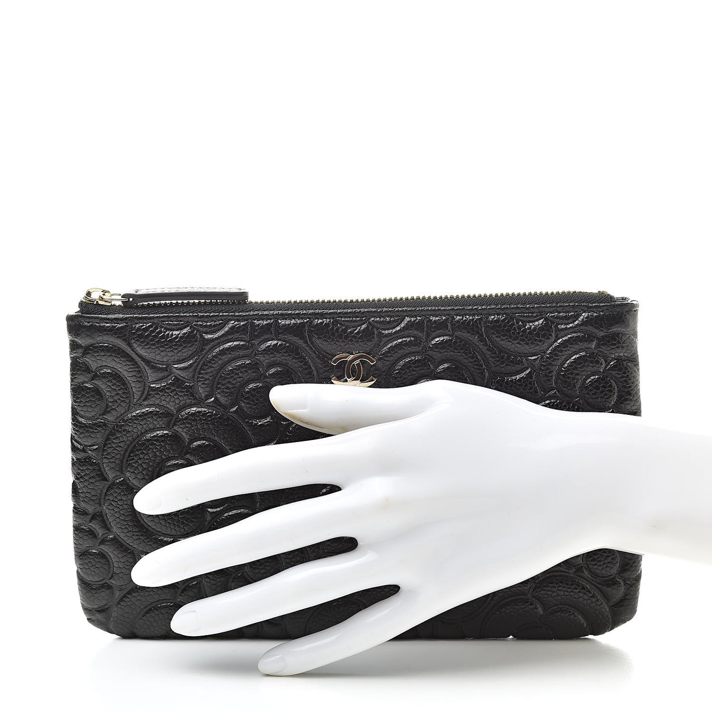 Caviar Camellia Embossed Small Pouch Black