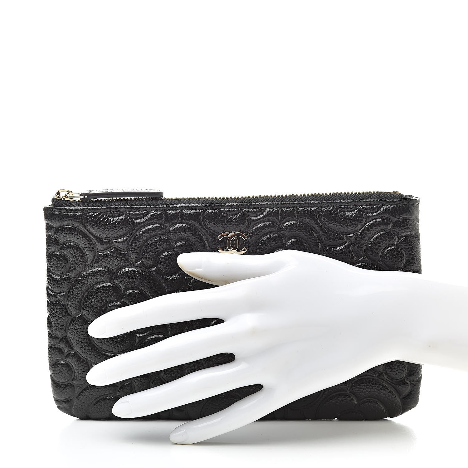Chanel Caviar Camellia Embossed Small Pouch Black 2 of 8