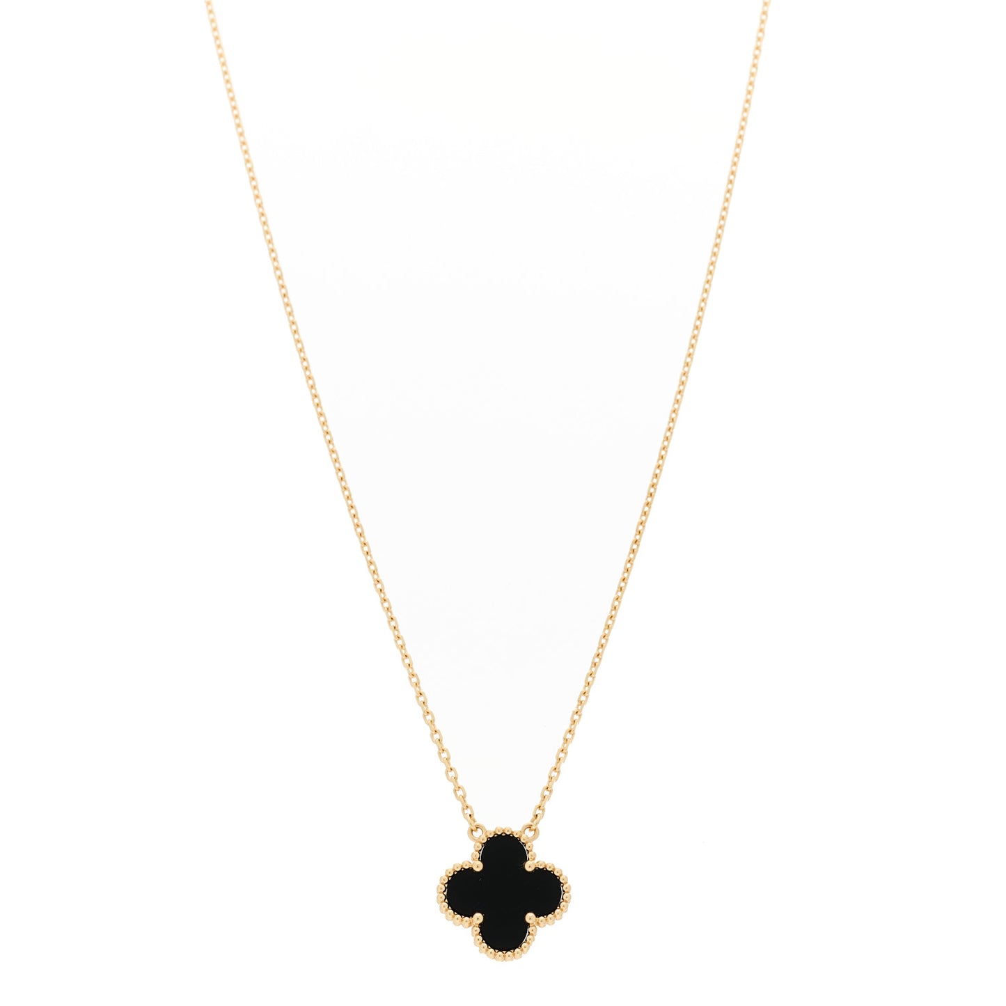 18K Yellow Gold Black Onyx Vintage Alhambra Pendant Necklace