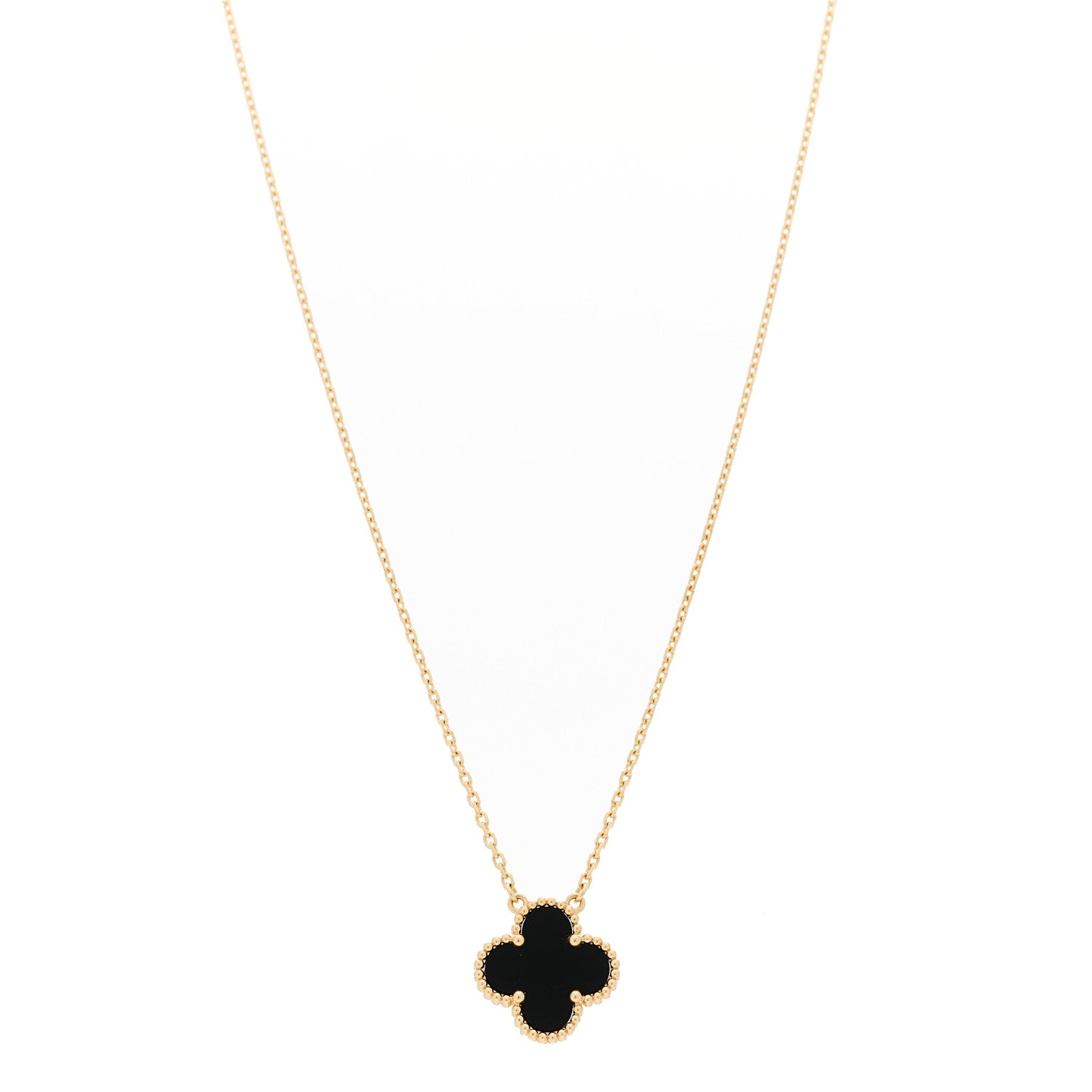 Van Cleef & Arpels 18K Yellow Gold Black Onyx Vintage Alhambra Pendant Necklace 1 of 6