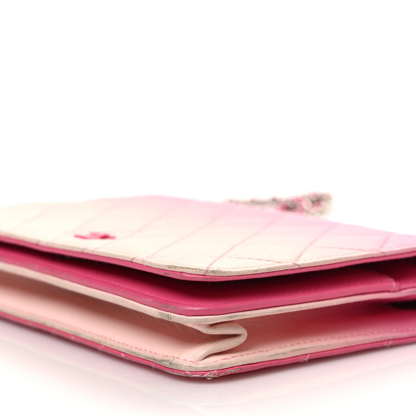 Faded Lambskin Quilted Zephyr Wallet on Chain WOC Dark Pink