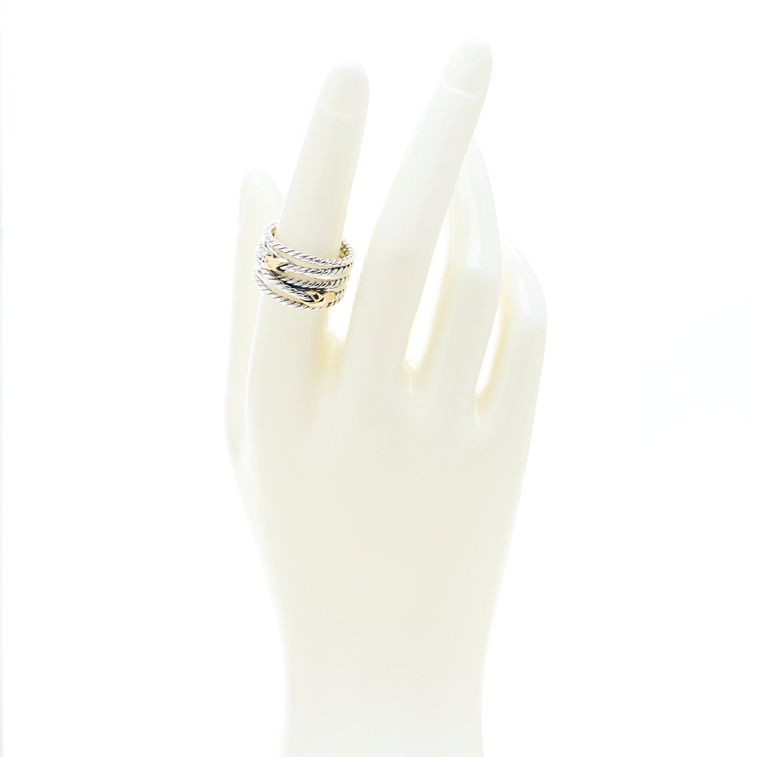 David Yurman Sterling Silver 18K Yellow Gold Double X Crossover Ring 54 7 2 of 4