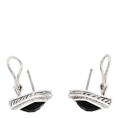David Yurman Sterling Silver Pave Diamond Black Onyx 11mm Albion Earrings 3 of 4