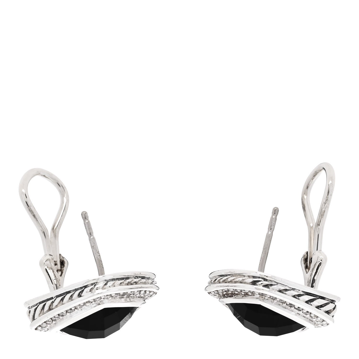 David Yurman Sterling Silver Pave Diamond Black Onyx 11mm Albion Earrings 3 of 4