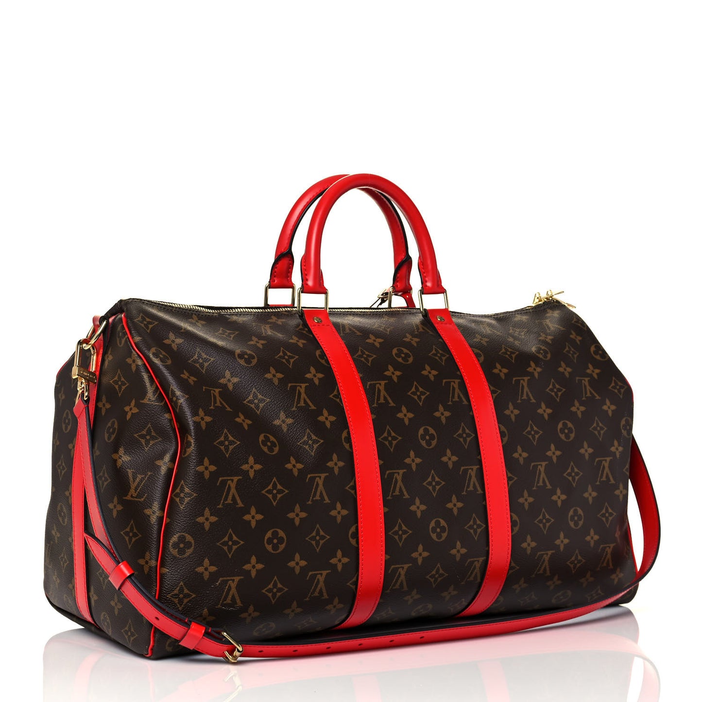 Calfskin Monogram Keepall Bandouliere 50 Coquelicot