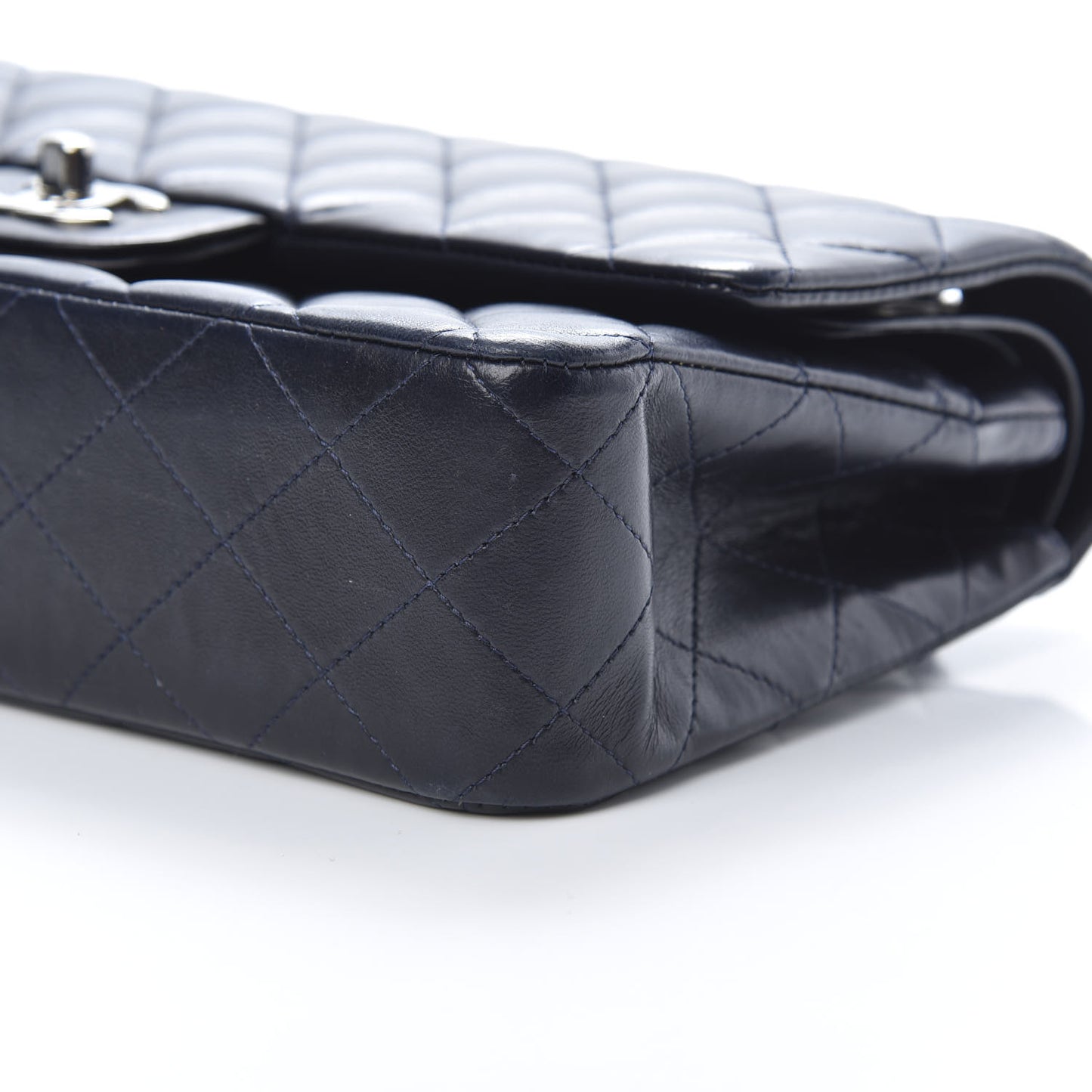 Lambskin Quilted Medium Double Flap Navy