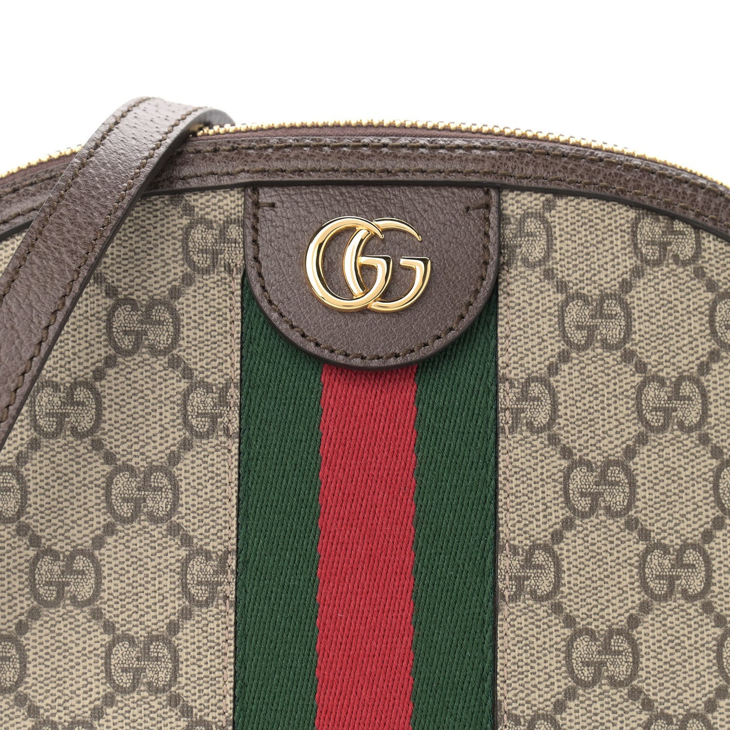 GG Supreme Monogram Textured Dollar Calfskin Web Small Ophidia Dome Shoulder Bag Beige Ebony New Acero