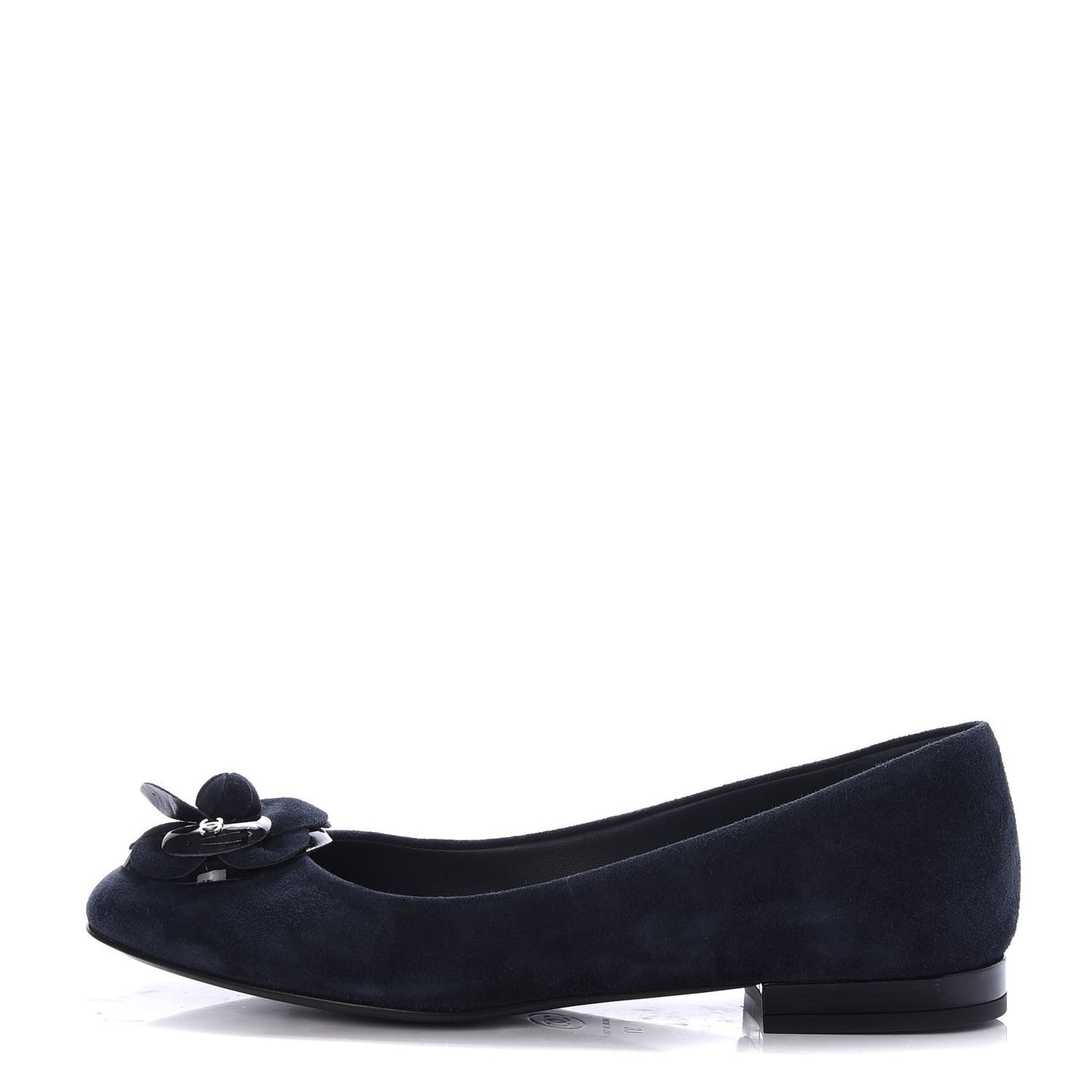 Suede Patent Camellia CC Ballerina Flat 37 Navy Black