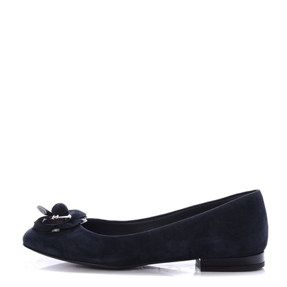 Chanel Suede Patent Camellia CC Ballerina Flat 37 Navy Black 1 of 10