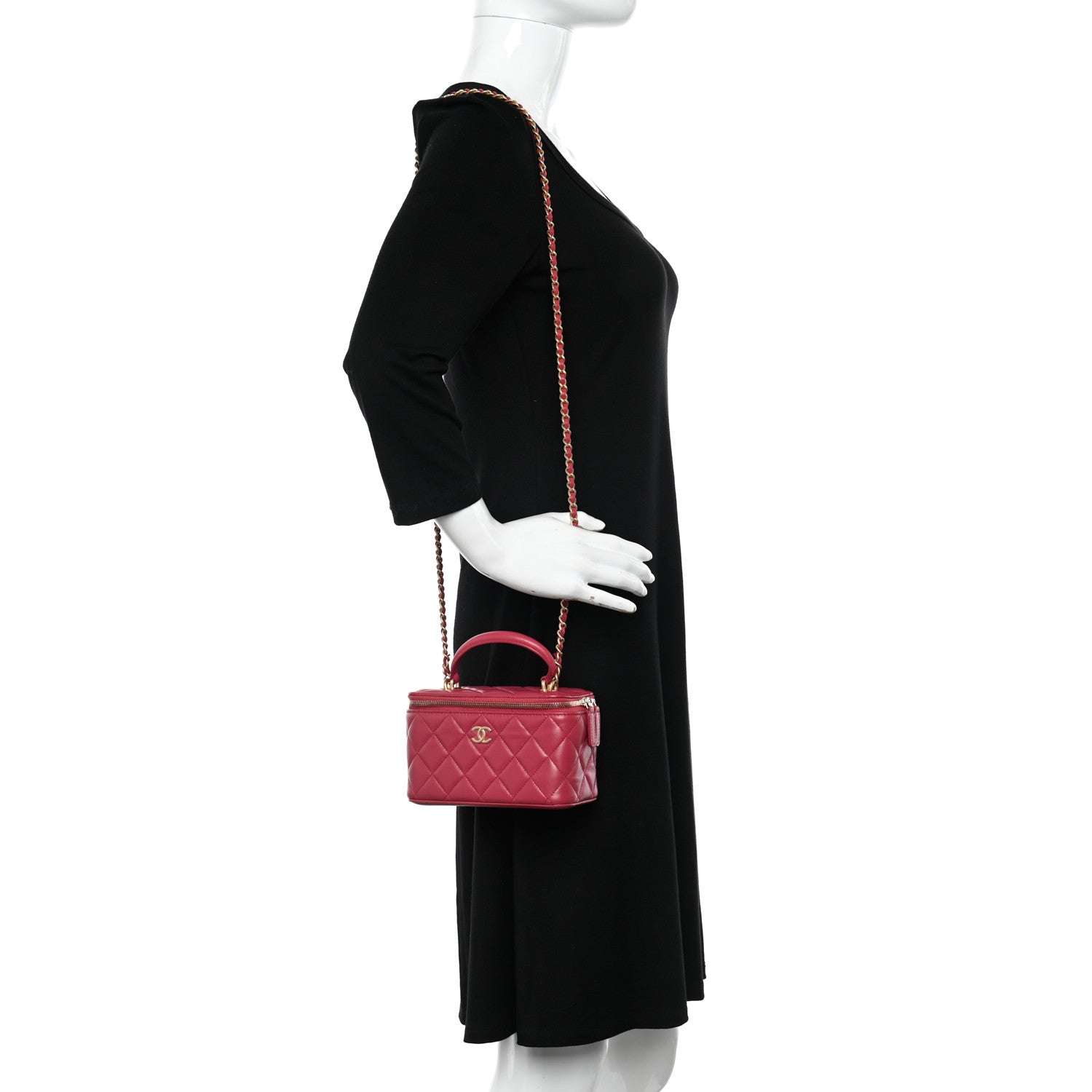 Chanel Lambskin Quilted Small Top Handle Vanity Case With Chain Dark Pink 2 of 11