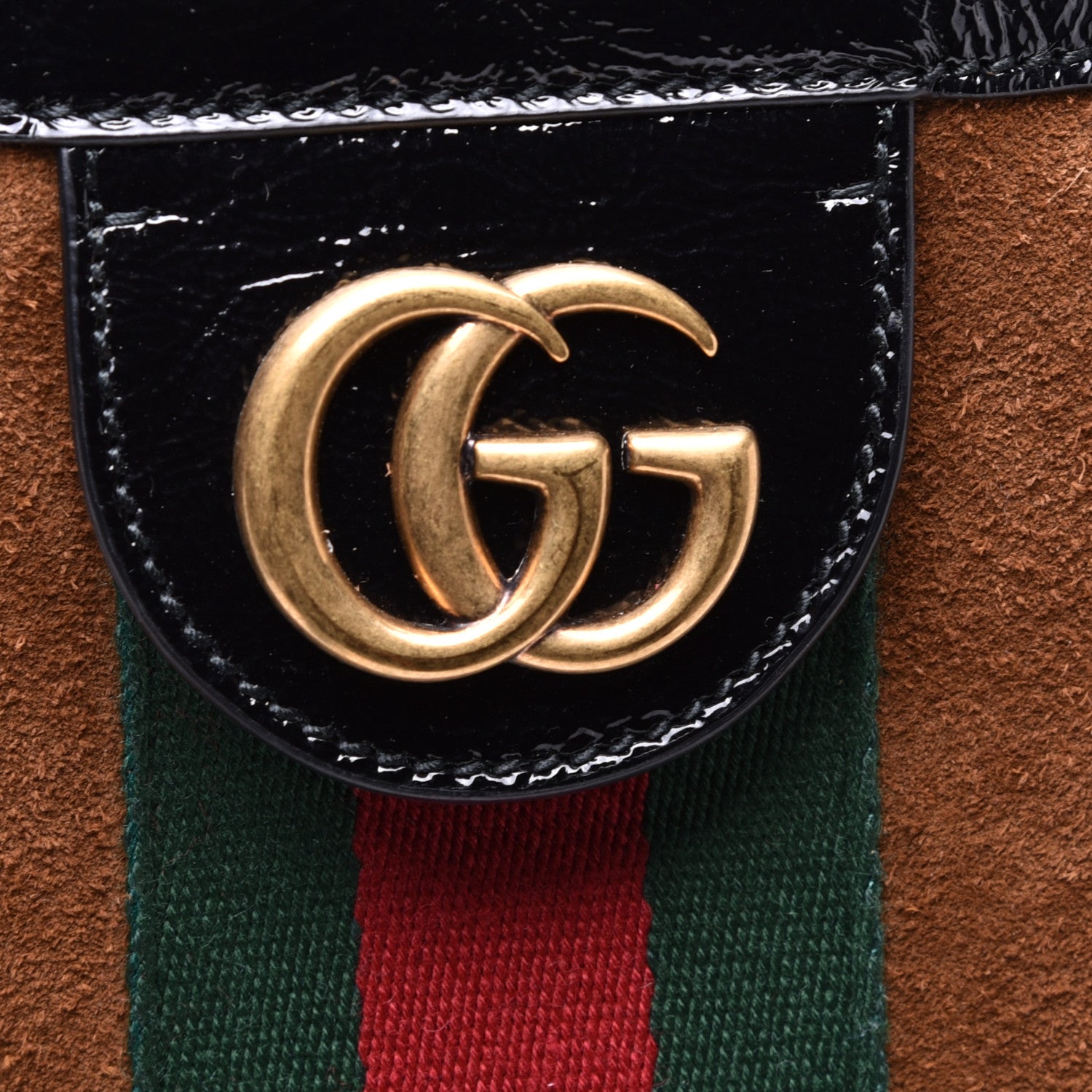 Gucci Suede Patent Web Large Ophidia Vertical Shopping Tote Nocciola Black 10 of 11