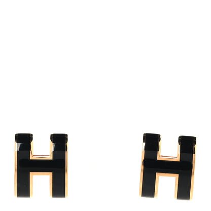 Hermes Gold Lacquered Mini Pop H Earrings Black 1 of 6