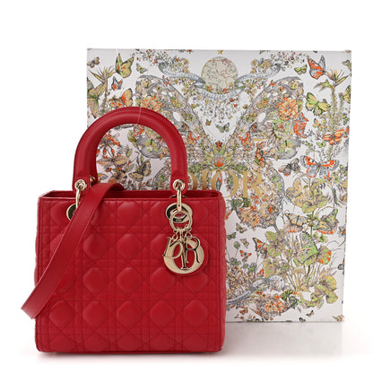 Christian Dior Lambskin Cannage Medium Lady Dior Red 12 of 12