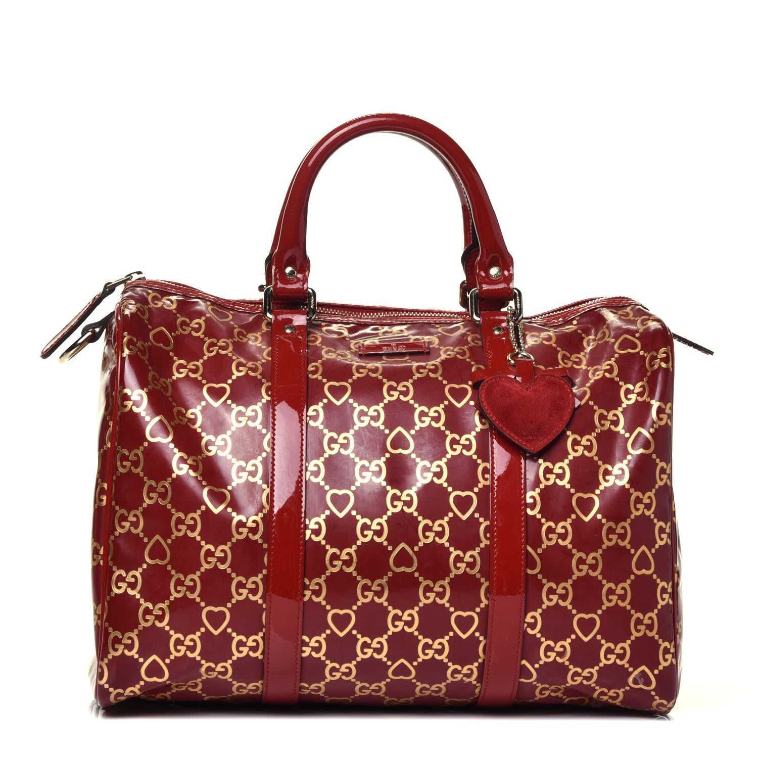 Gucci Patent GG Valentine Medium Joy Boston Red Gold 1 of 9