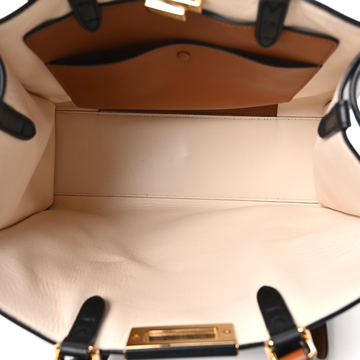 Vitello Seta Century Small Peekaboo X-Tote Black Brandy