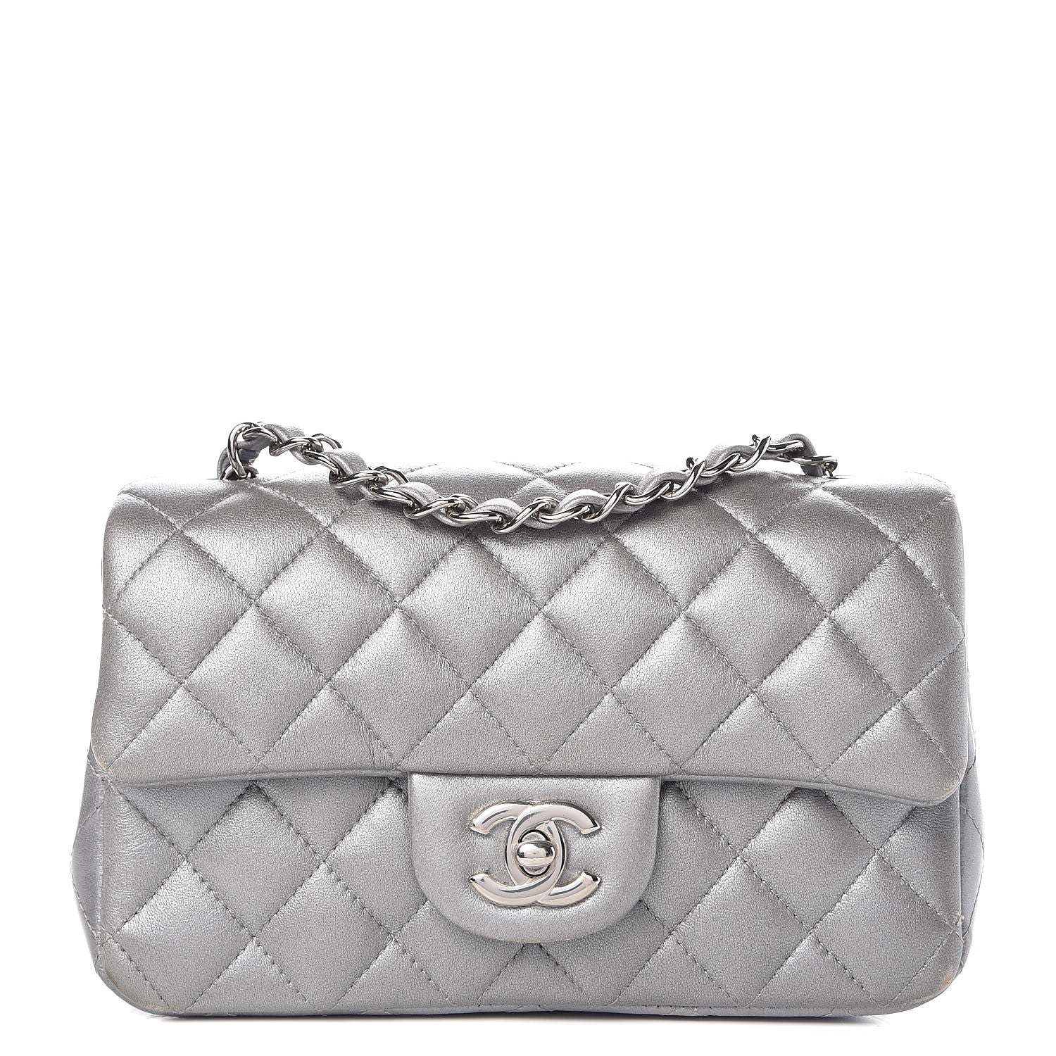 Chanel Metallic Lambskin Quilted Mini Rectangular Flap Silver 1 of 13
