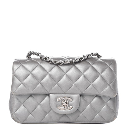 Chanel Metallic Lambskin Quilted Mini Rectangular Flap Silver 1 of 13