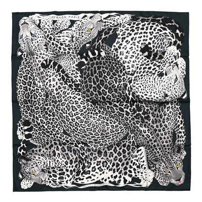 Hermes Silk Twill Lazy Leopardesses Scarf 90 Vert Black Gris 1 of 4