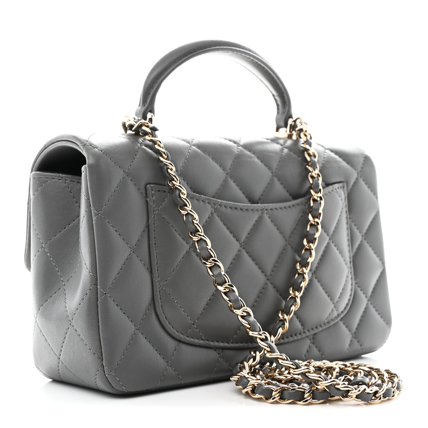 Lambskin Quilted Mini Top Handle Rectangular Flap Dark Grey