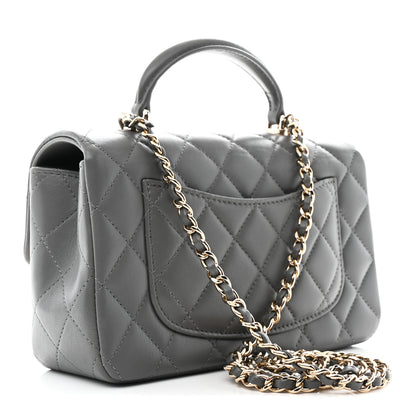 Chanel Lambskin Quilted Mini Top Handle Rectangular Flap Dark Grey 3 of 11