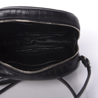 Saint Laurent Calfskin Crocodile Embossed Monogram Blogger Bag Black 5 of 9