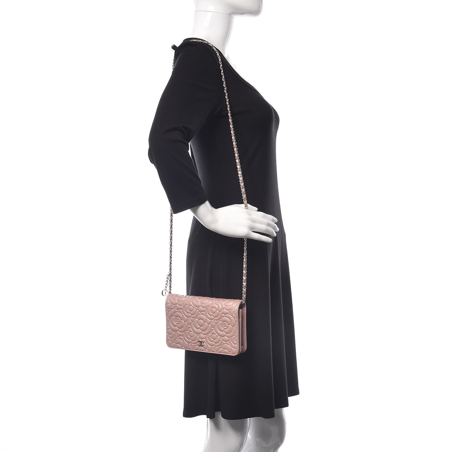Chanel Goatskin Camellia Embossed Wallet On Chain WOC Light Pink 2 of 10