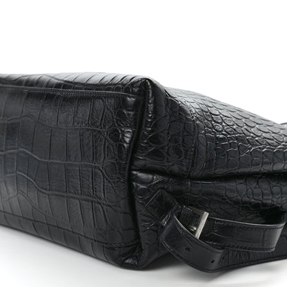 Saint Laurent Calfskin Crocodile Embossed Sac De Jour Backpack Black 10 of 13