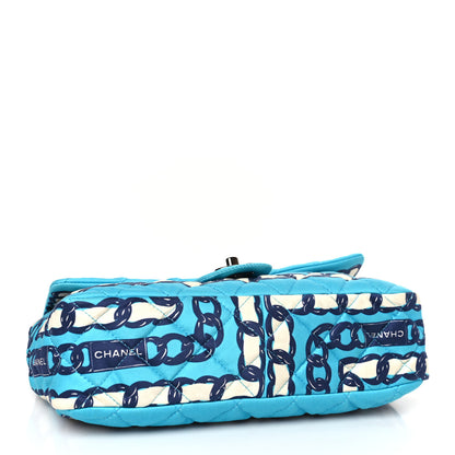 Chanel Silk Chain Printed Medium Single Flap Blue 4 of 9