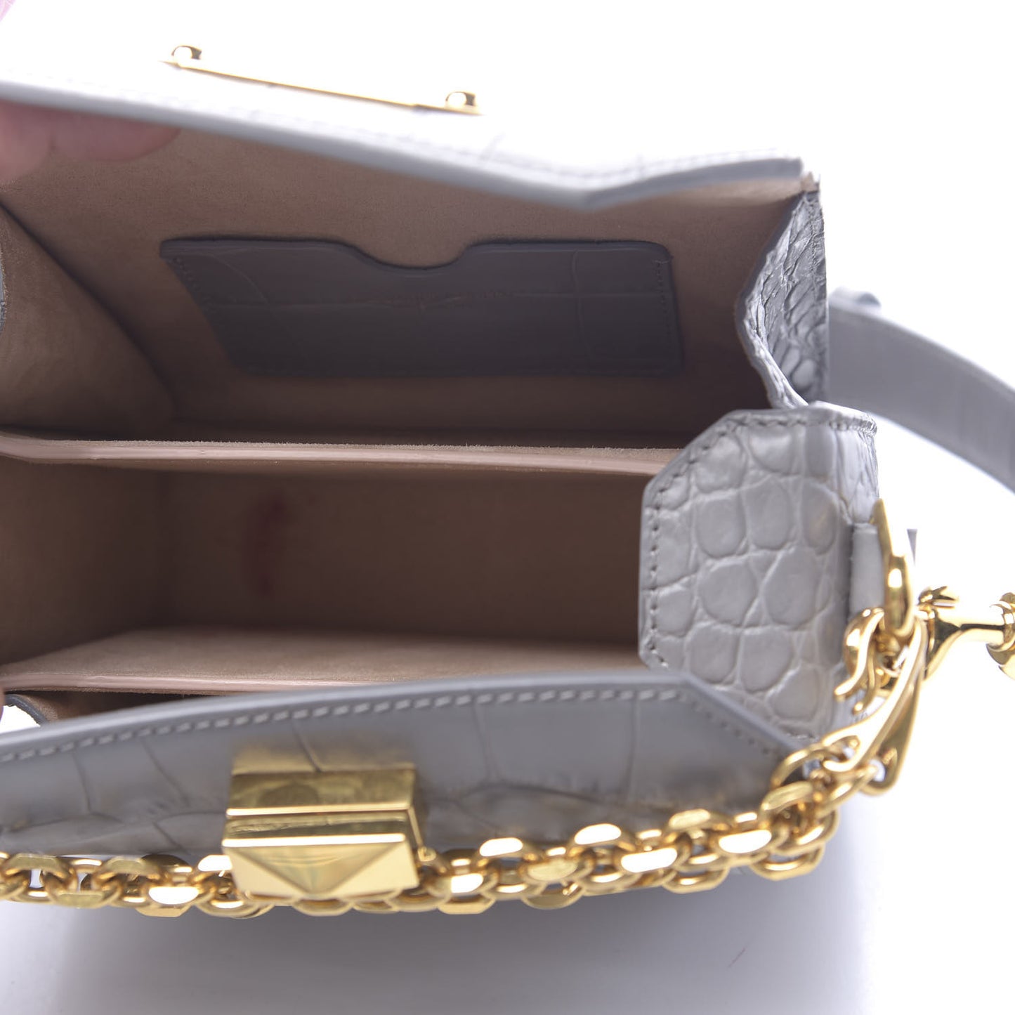 Calfskin Crocodile Embossed Box Shoulder Bag 16 Grey