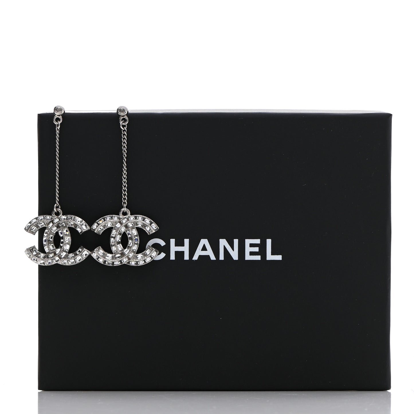 Baguette Crystal CC Drop Earrings Silver