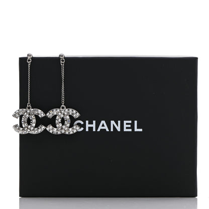 Chanel Baguette Crystal CC Drop Earrings Silver 5 of 5