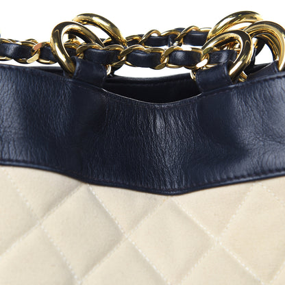 Chanel Lambskin Canvas Quilted CC Drawstring Shoulder Bag Beige Navy 12 of 15